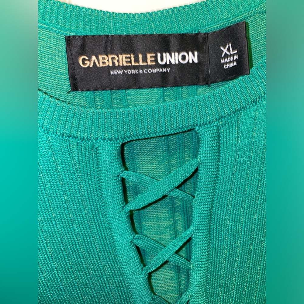 NEW YORK & COMPANY WITH GABRIELLE UNION GREEN KNIT BODYCON MIDI DRESS - SIZE XL - Picture 2 of 15
